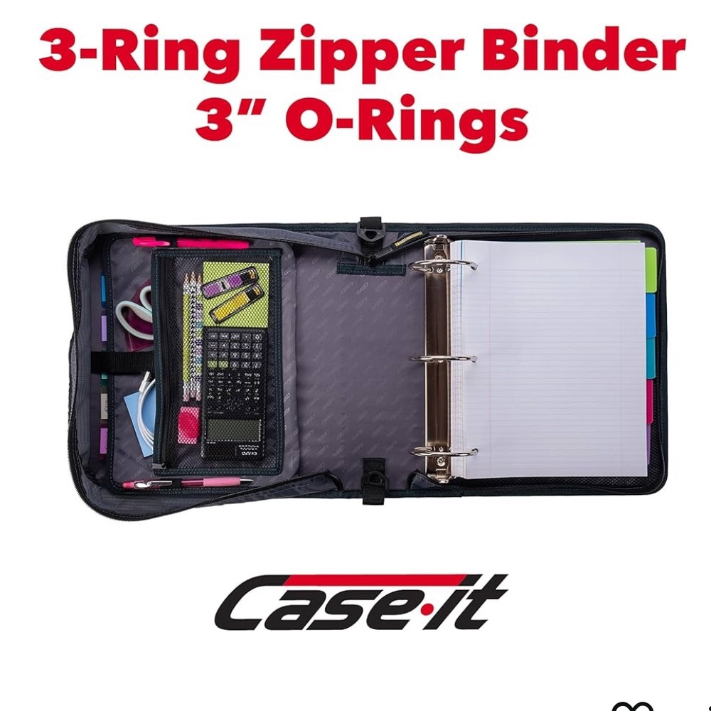 NWT Case-it Mountain Mighty Zip Tab Zipper Binder, 3" O-Ring with 5-Color tabs